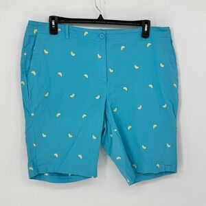 Talbots Woman Turquoise Blue Lemon Embroidered Chino Shorts Plus Size 20W